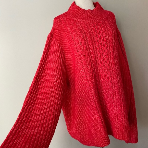 NWT Loft Plus Crimson Cable Soft Knit Cropped Turtleneck Sweater Women's 20/22 - Picture 5 of 12